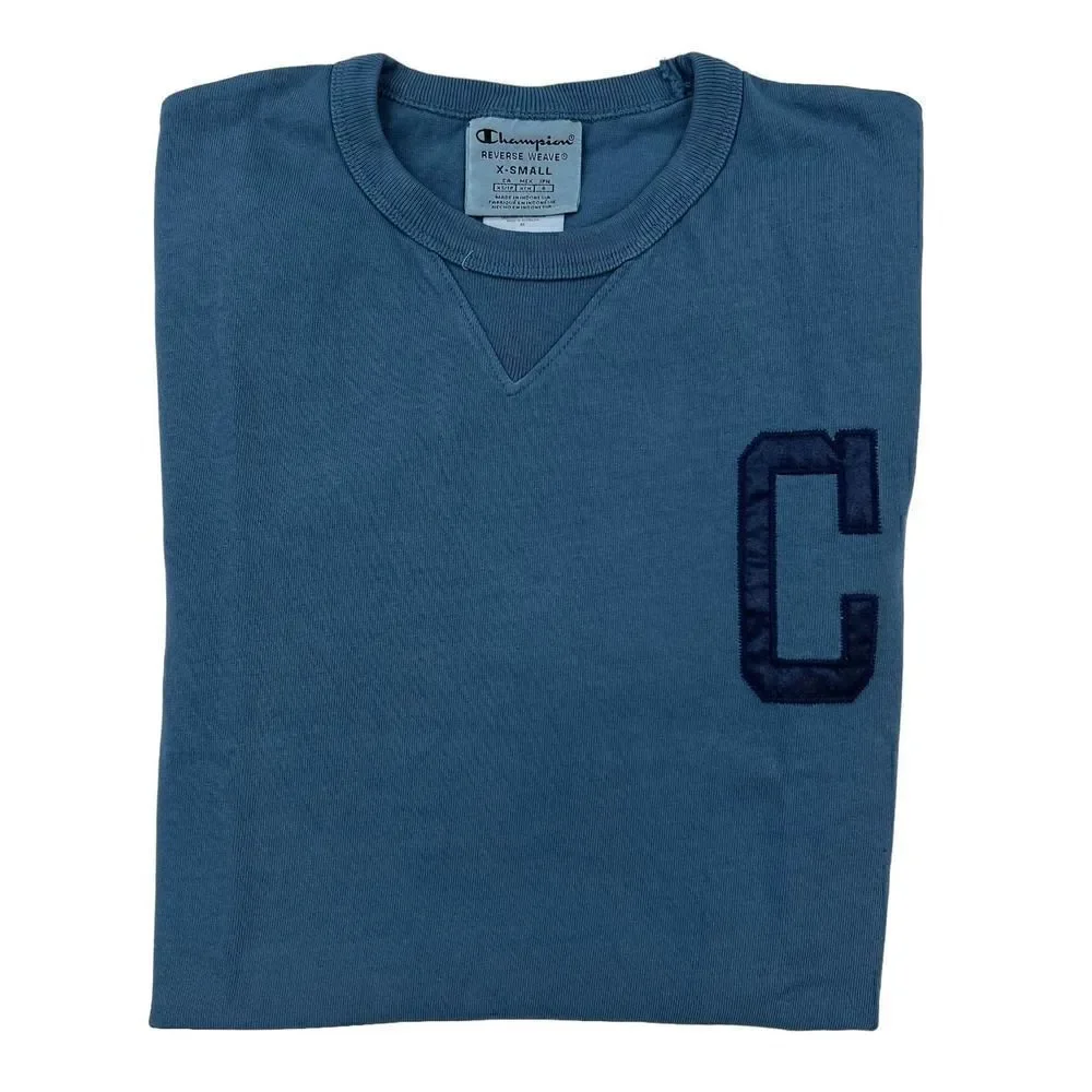 New Champion Men US XS Blue T-Shirt Crew Neck Short Sleeve Sport Casual Logo - Picture 4 of 9